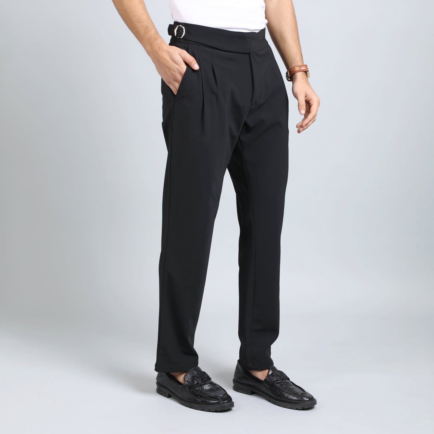 OYSTER BLACK SLIM FIT GURKHA TROUSERS 4798-1